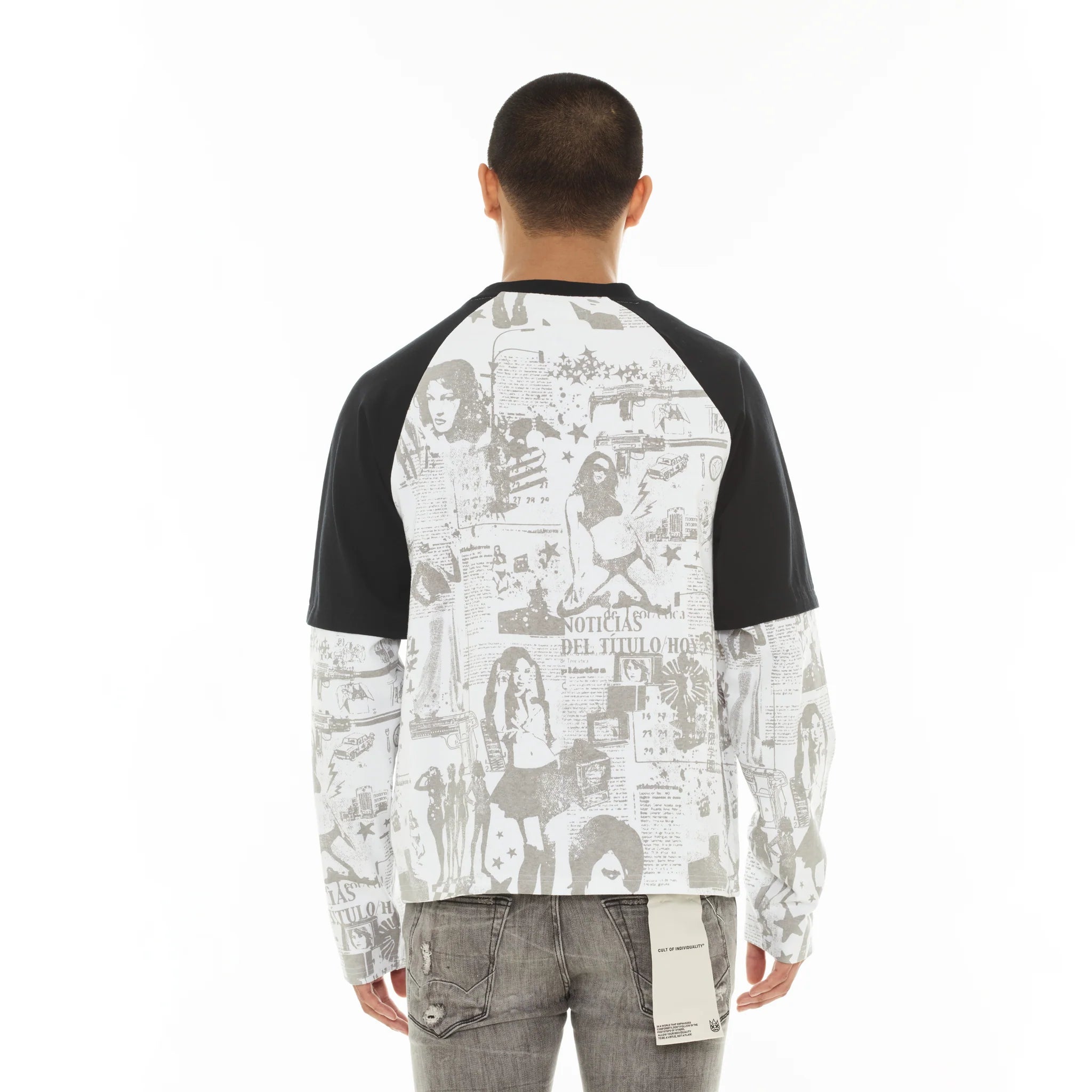 Cult's Long Sleeve Layered Raglan T-Shirts "Propaganda" 'White'