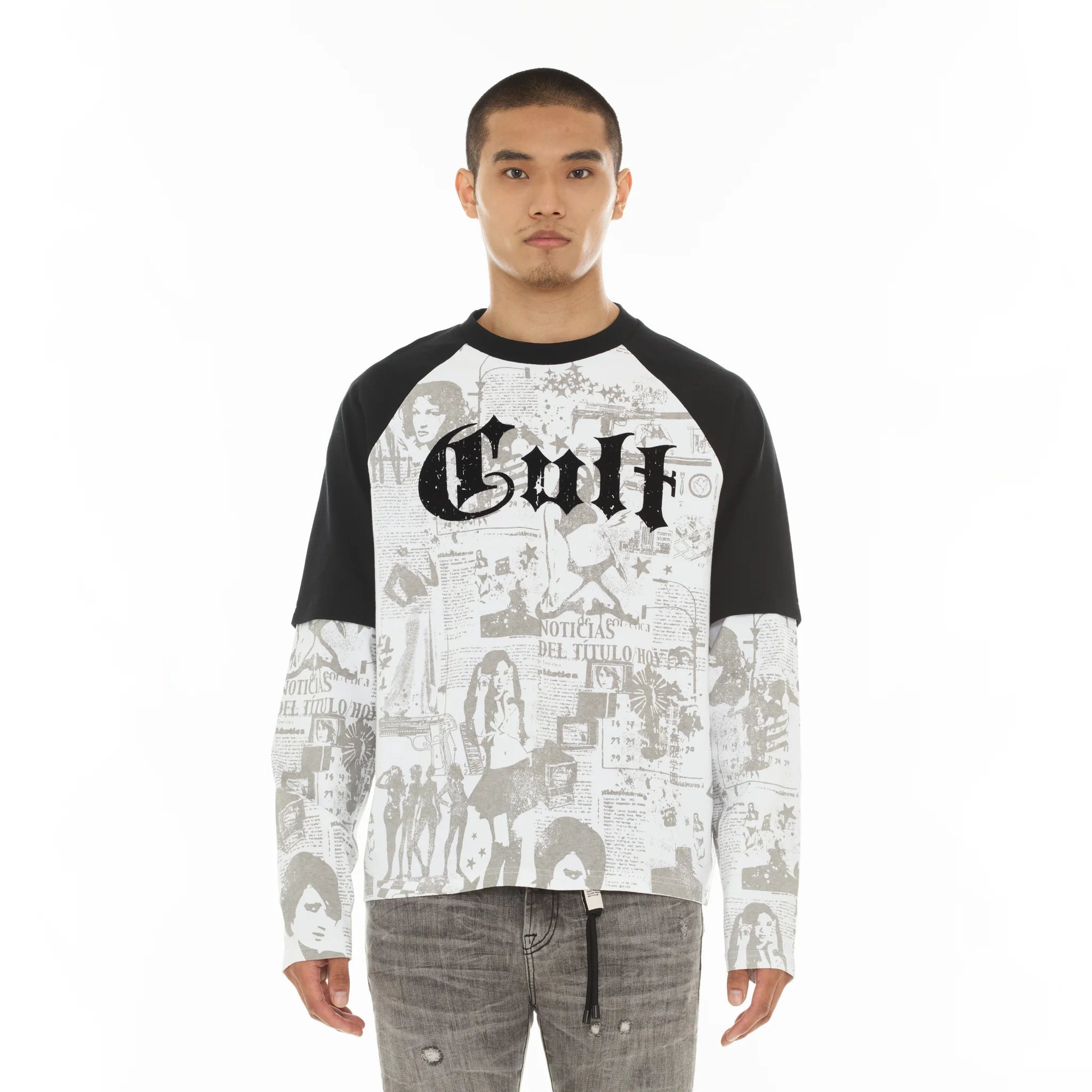 Cult's Long Sleeve Layered Raglan T-Shirts "Propaganda" 'White'