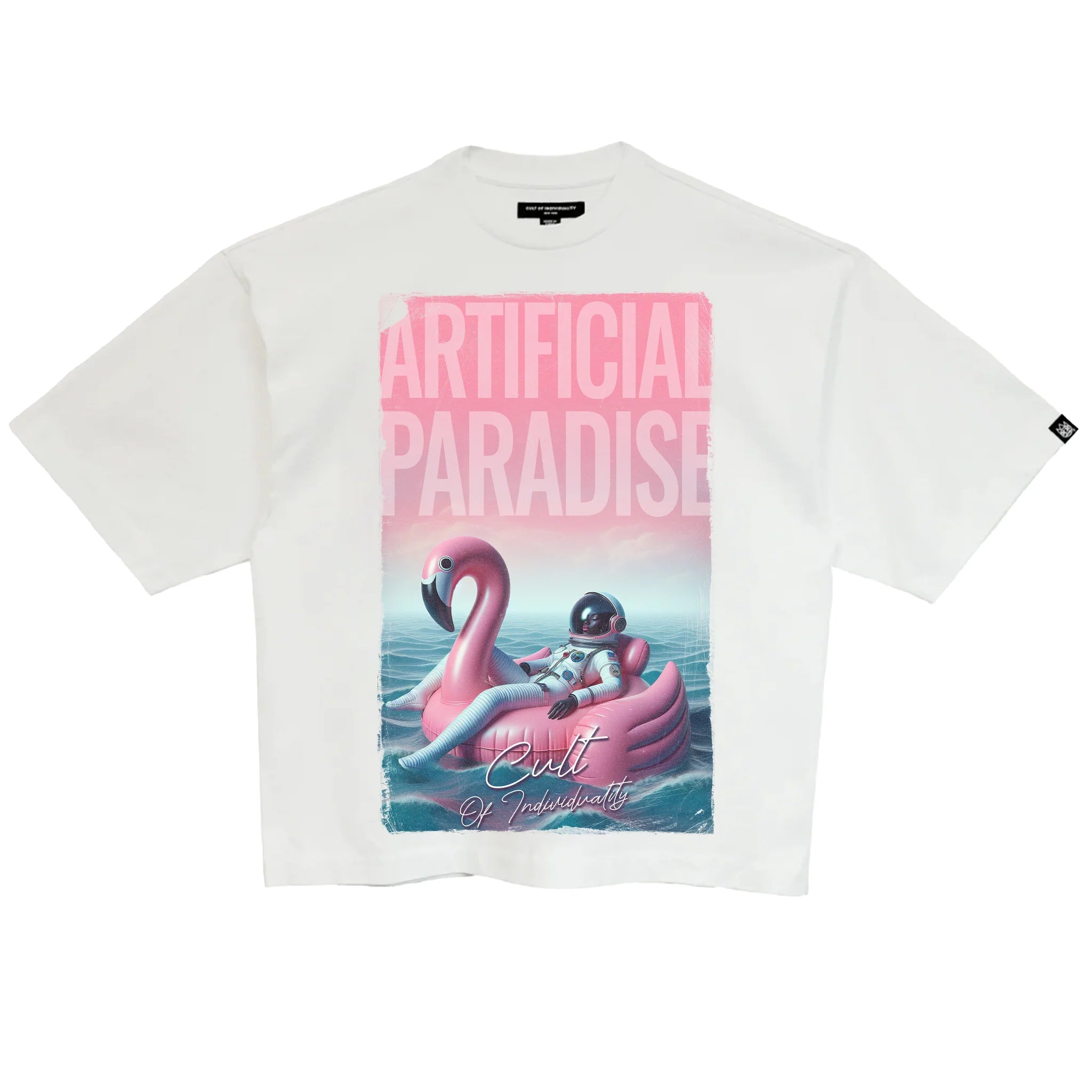 Cult's Oversized Short Sleeve Crew Neck T-Shirts "Artificial Paradise" 'White'
