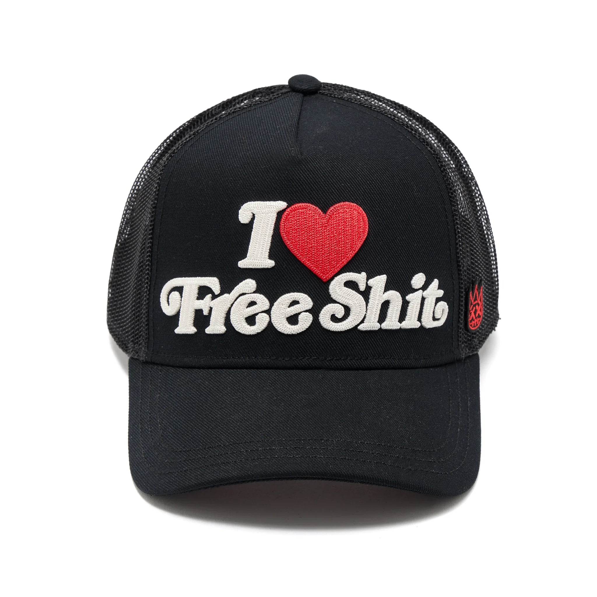 Cult's Mesh Back Trucker Hat 'I Love Free Shit' Black