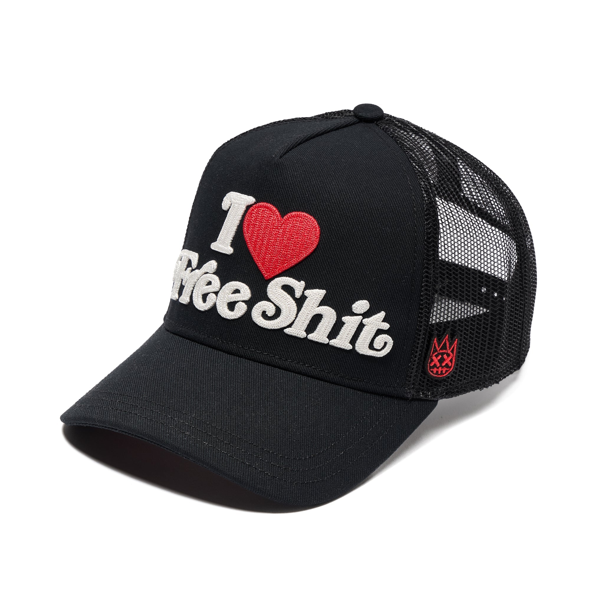 Cult's Mesh Back Trucker Hat 'I Love Free Shit' Black