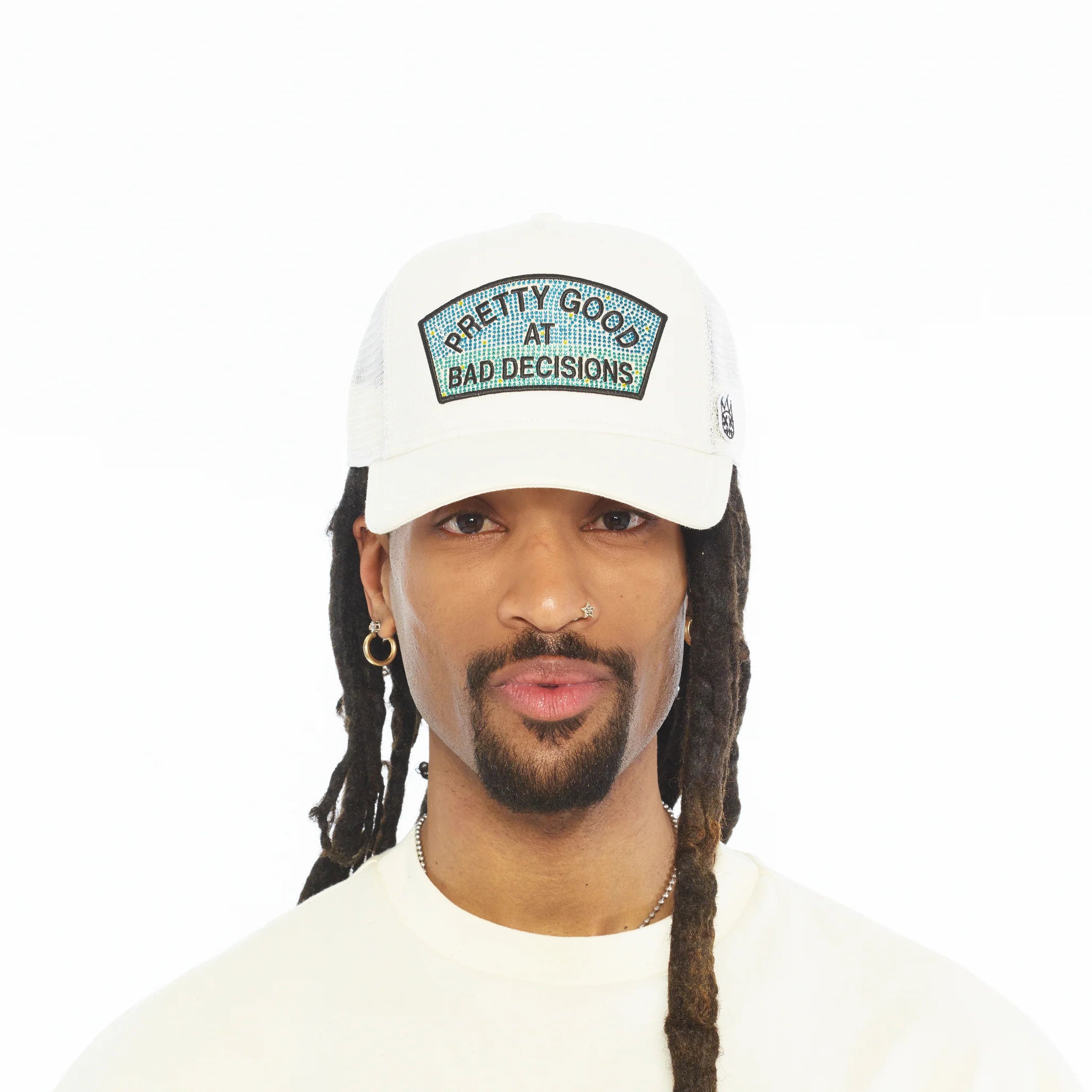 Cult's Mesh Back Trucker Hat 'Pretty Good At Bad Decisions' Winter White