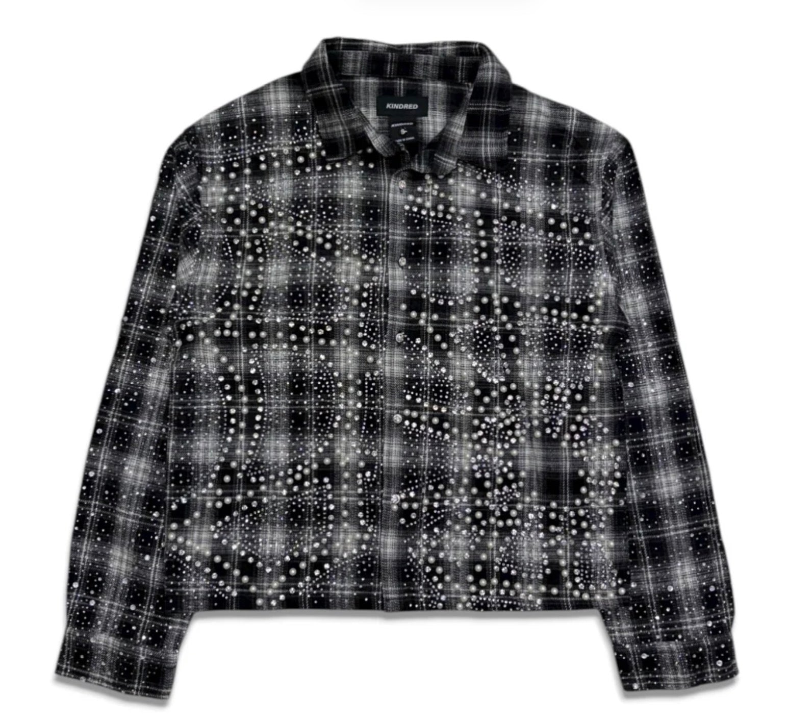 Kindred Cropped Rhinestone Flannel T-Shirts “Black”