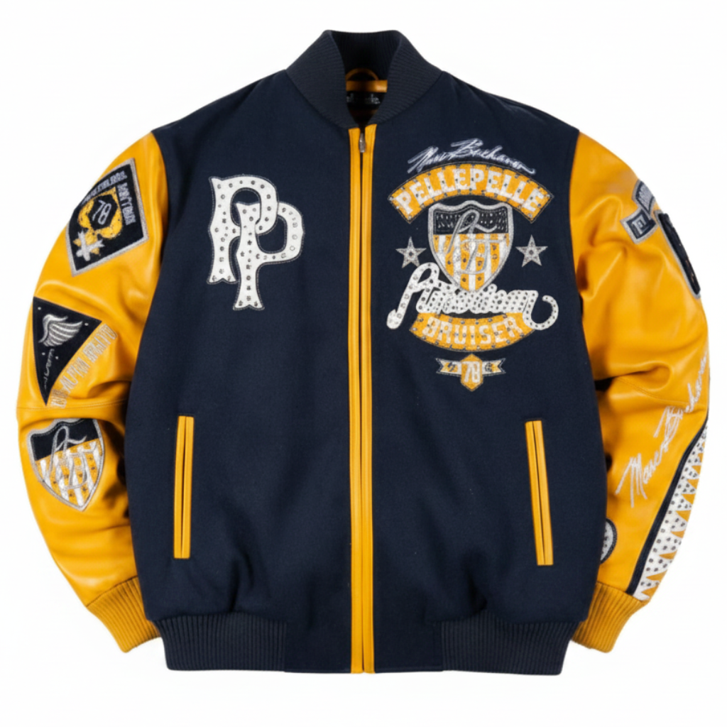 Pelle Pelle Bruiser Varsity Jackets "Navy/Maize"