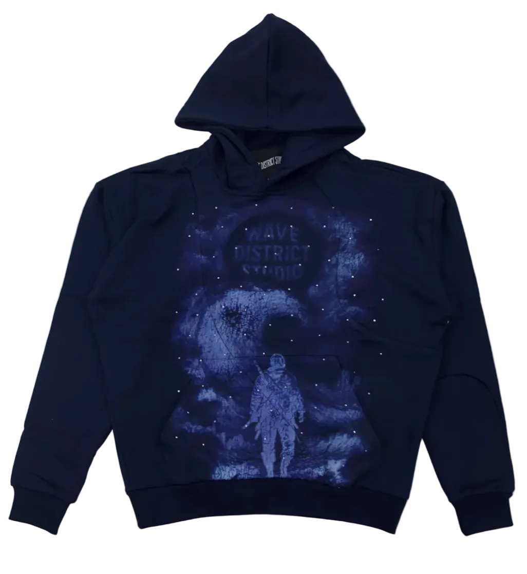 Wave District Studio Hoodies Rhinestone "Navy/Blue"