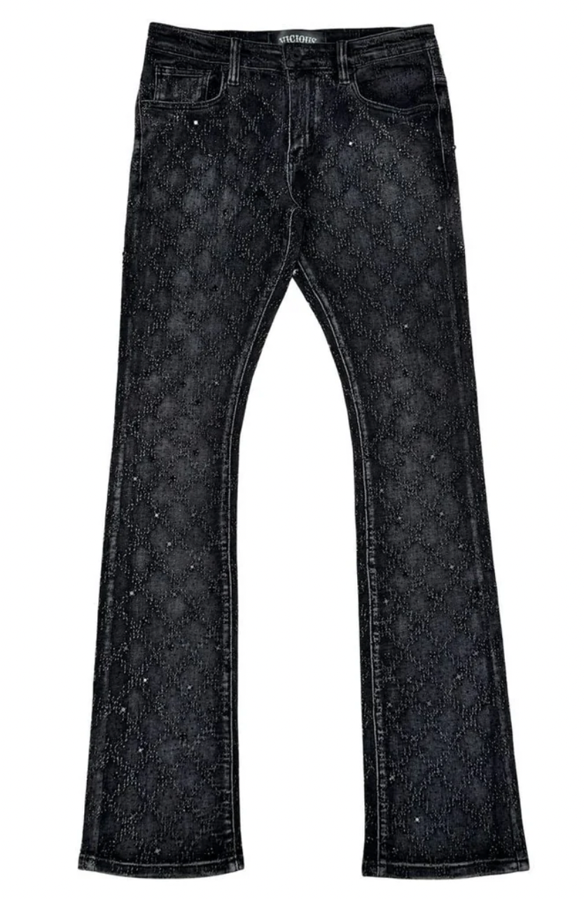 Vicious Stacked Crystal Denim Pants 'Black'