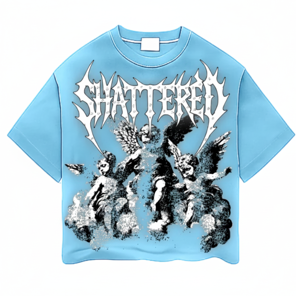 Shattered Hearts Fallin Angels Rhinestone T-Shirts 'Blue'