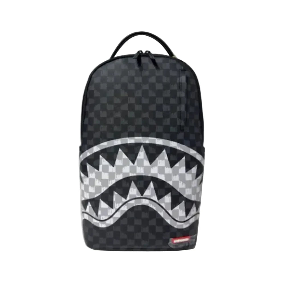 Sprayground Black and White Drip Check Shark Backpack