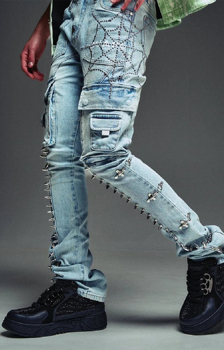 Guapi Spikes Cargo Denim 'Aqua Blue'