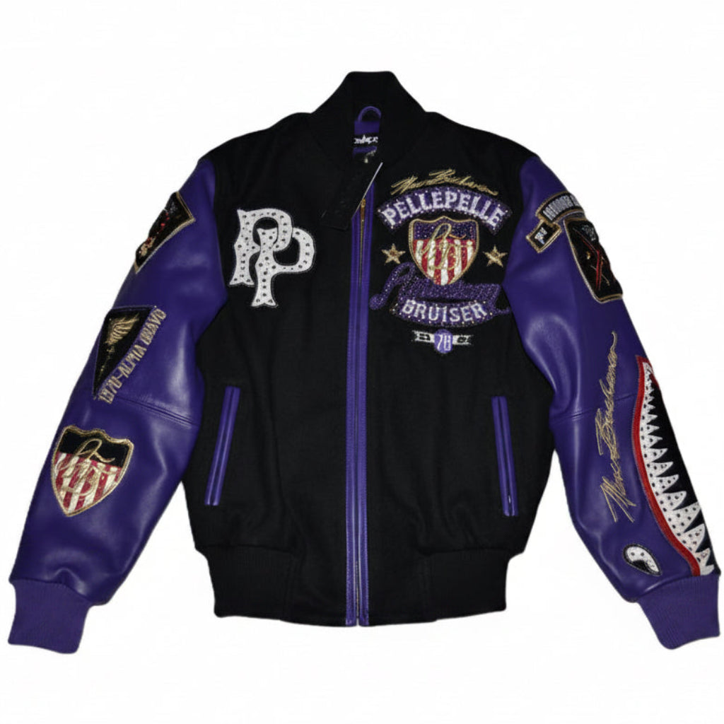 Pelle Pelle Bruiser Varsity Jackets "Black/Purple"