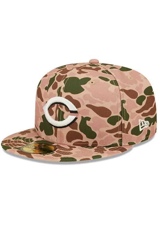 New Era Cincinnati Reds Mens Tan 59FIFTY Fitted Hat 'Duck Camo'
