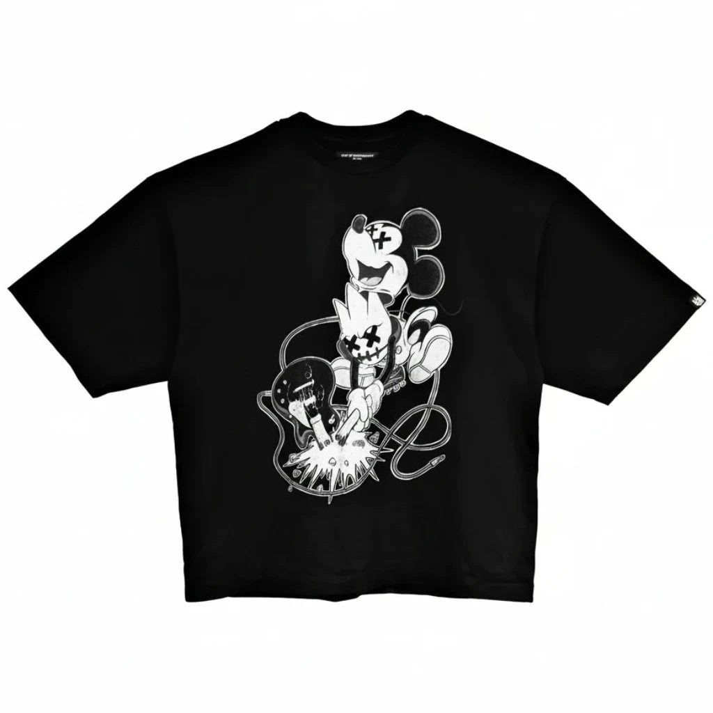 Cult's Oversized Heavyweight Boxy Short Sleeve Crew Neck T-Shirts "No Music No Life" 'Black'