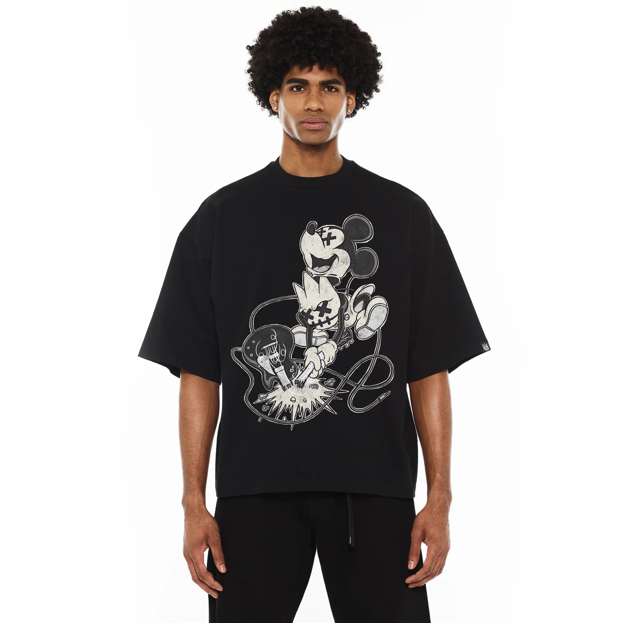 Cult's Oversized Heavyweight Boxy Short Sleeve Crew Neck T-Shirts "No Music No Life" 'Black'