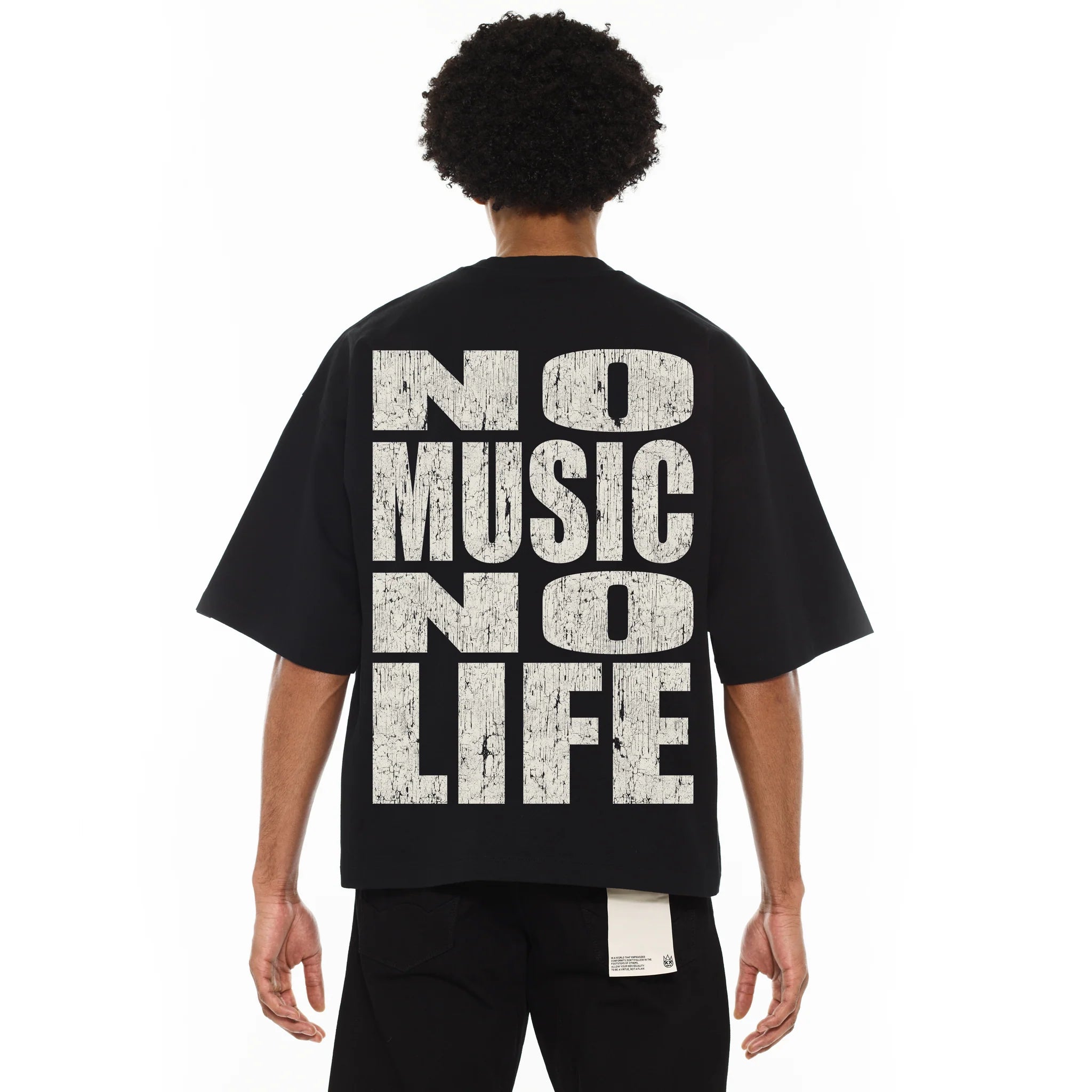 Cult's Oversized Heavyweight Boxy Short Sleeve Crew Neck T-Shirts "No Music No Life" 'Black'