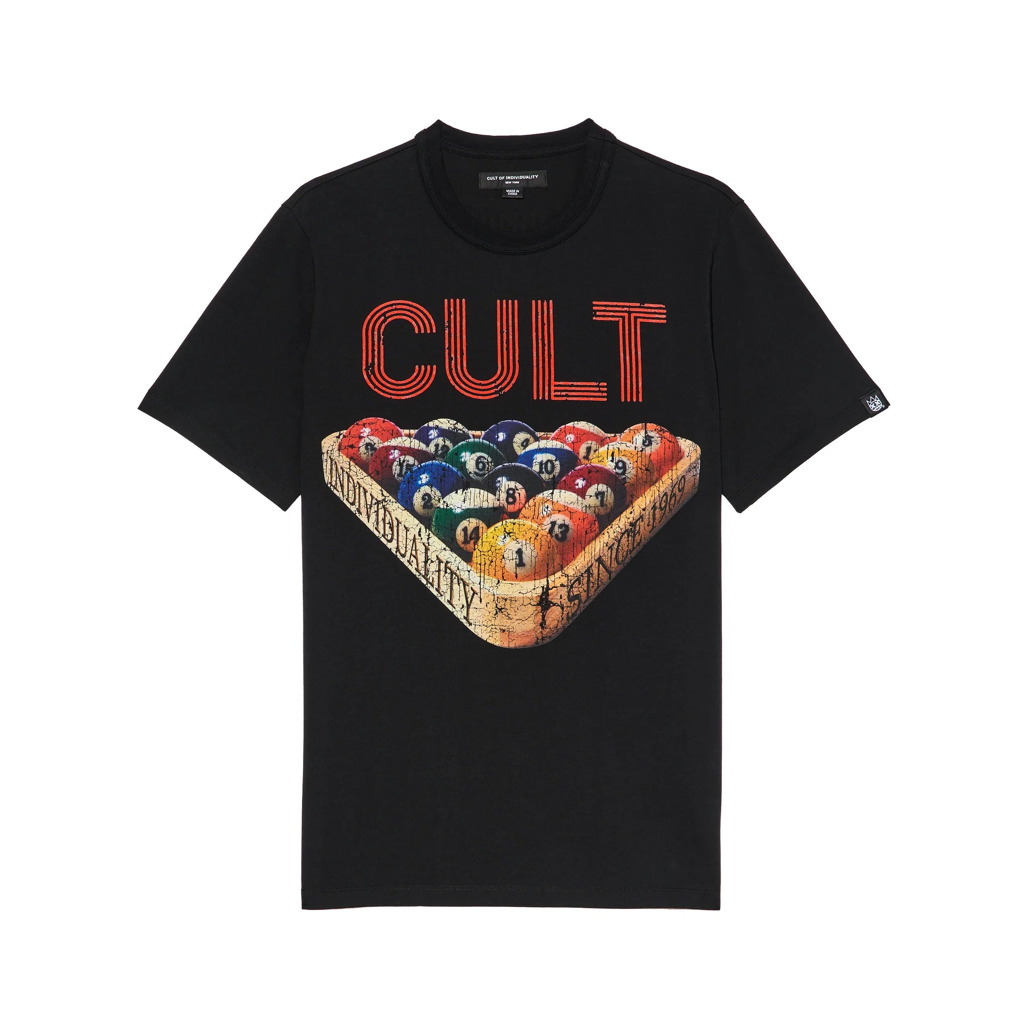 Cult's Heavyweight Short Sleeve Crew Neck T-Shirts "Billiards" 'Black'