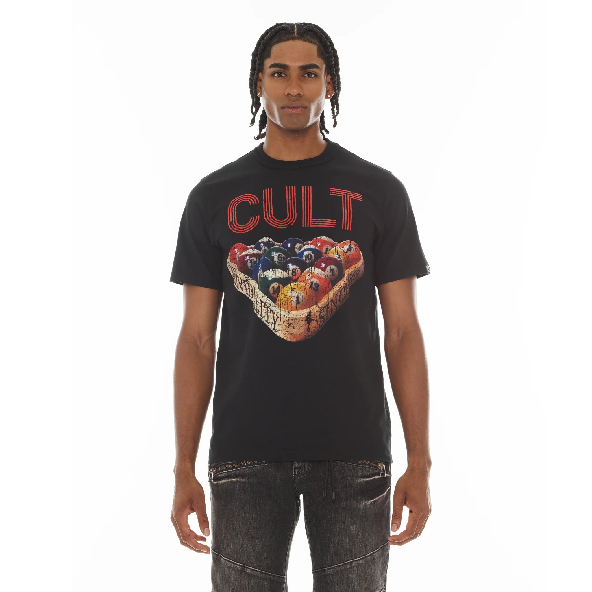 Cult's Heavyweight Short Sleeve Crew Neck T-Shirts "Billiards" 'Black'