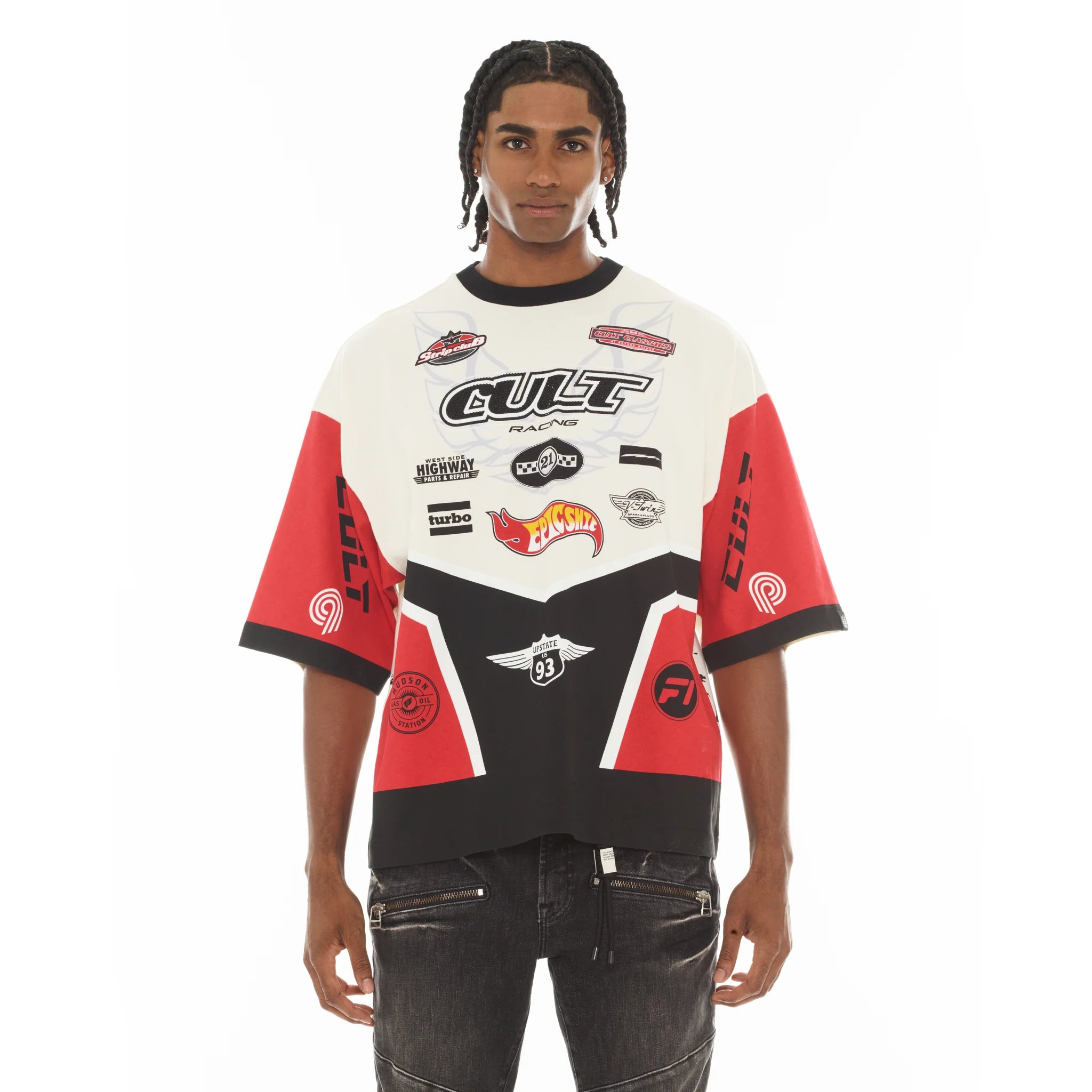 Cult's Oversized Short Sleeve Crew Neck T-Shirts "Racer" 'Winter White'