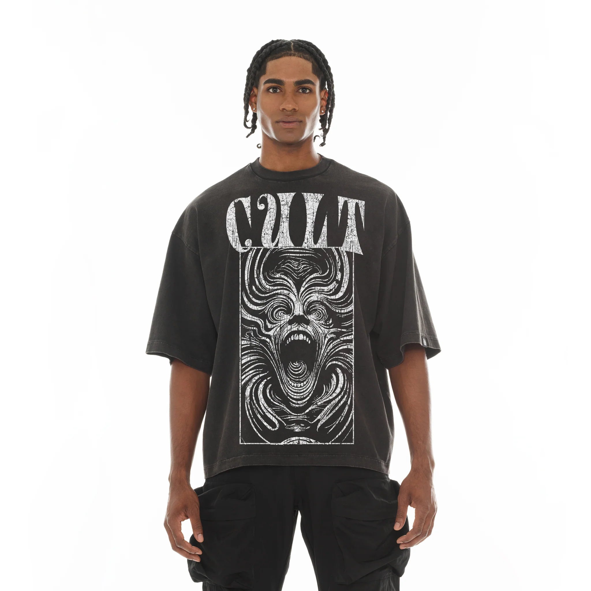 Cult's Oversized Short Sleeve Crew Neck T-Shirts "Lose Your Mind" 'Vintage Charcoal'