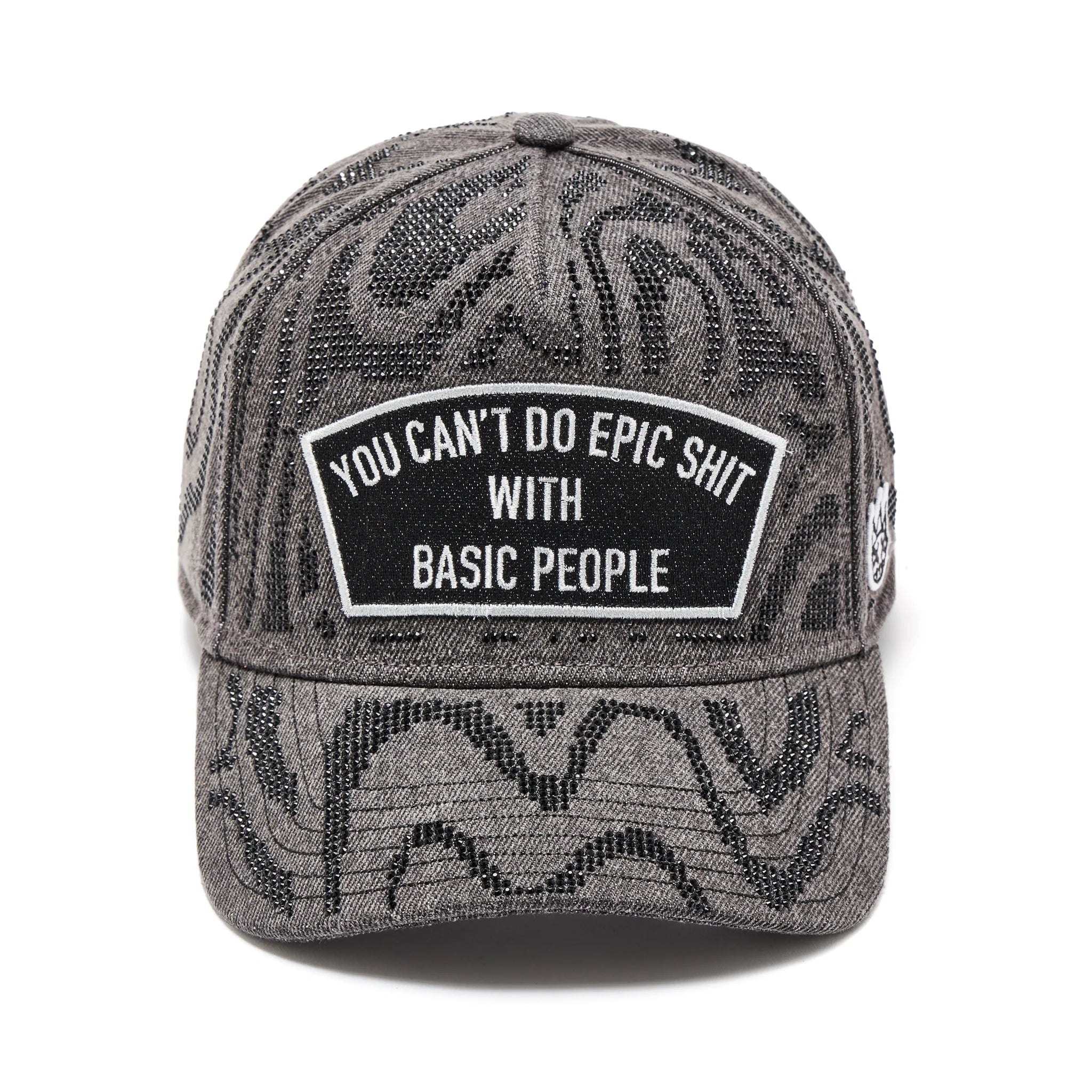 Cult's 5 Panel A-Frame Trucker Hat "Epic Shit" Swirl Crystals 'Black Denim'