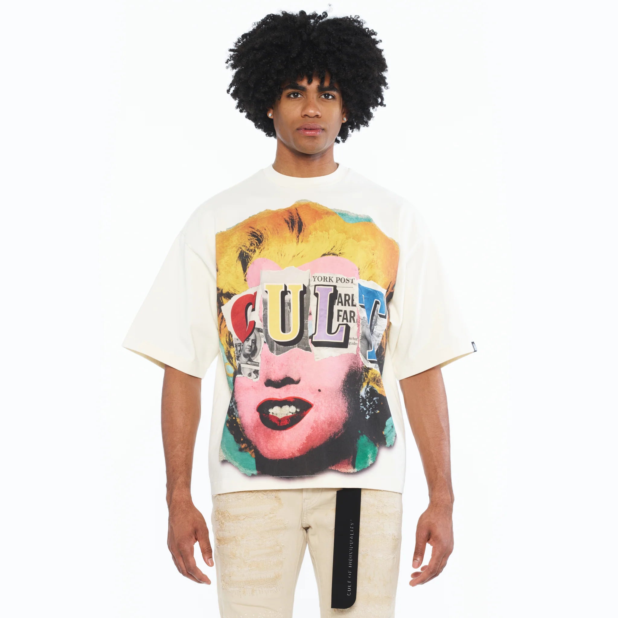 Cult Oversized Crew Neck T-Shirt 'Every Secret Has A Lie' Winter White