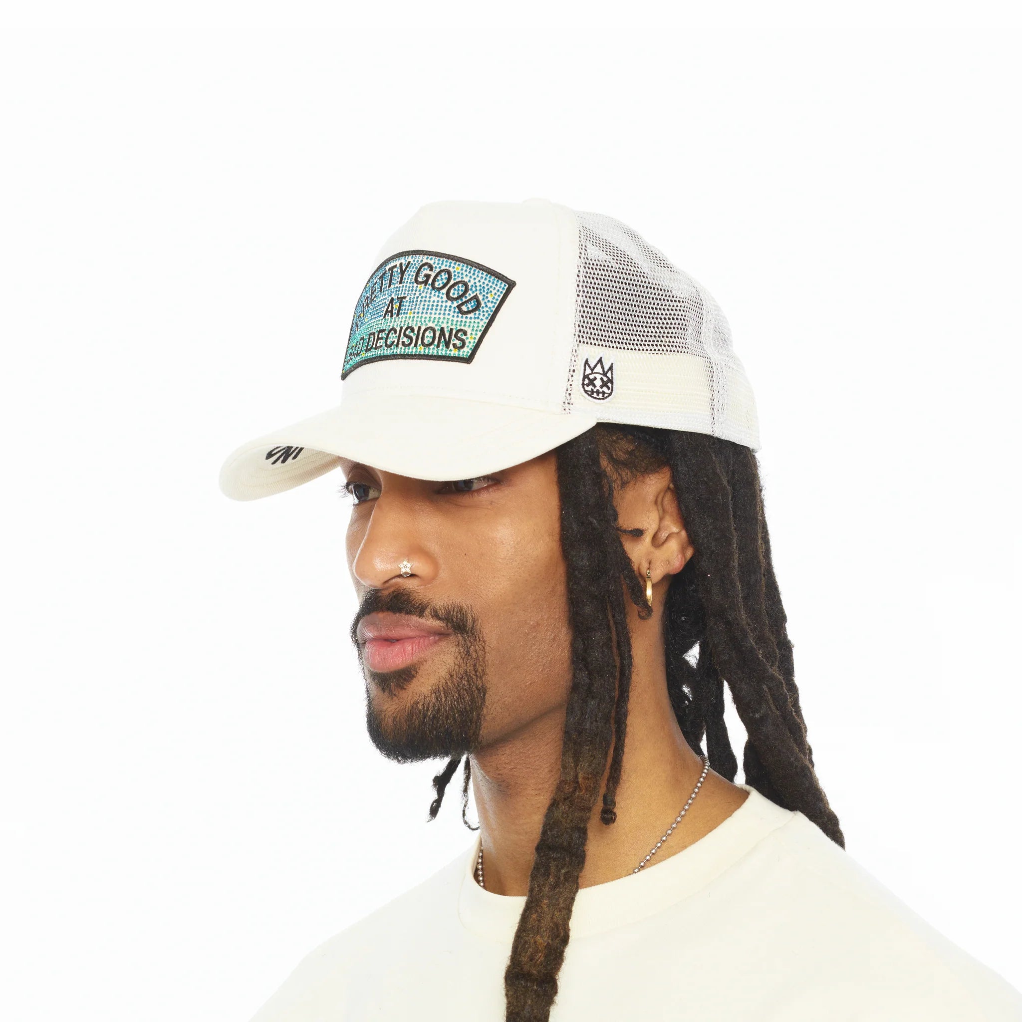 Cult's Mesh Back Trucker Hat 'Pretty Good At Bad Decisions' Winter White