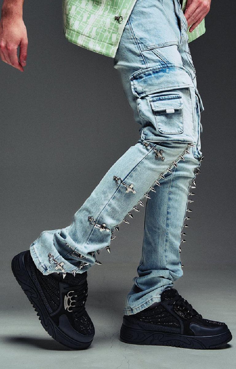 Guapi Spikes Cargo Denim 'Aqua Blue'