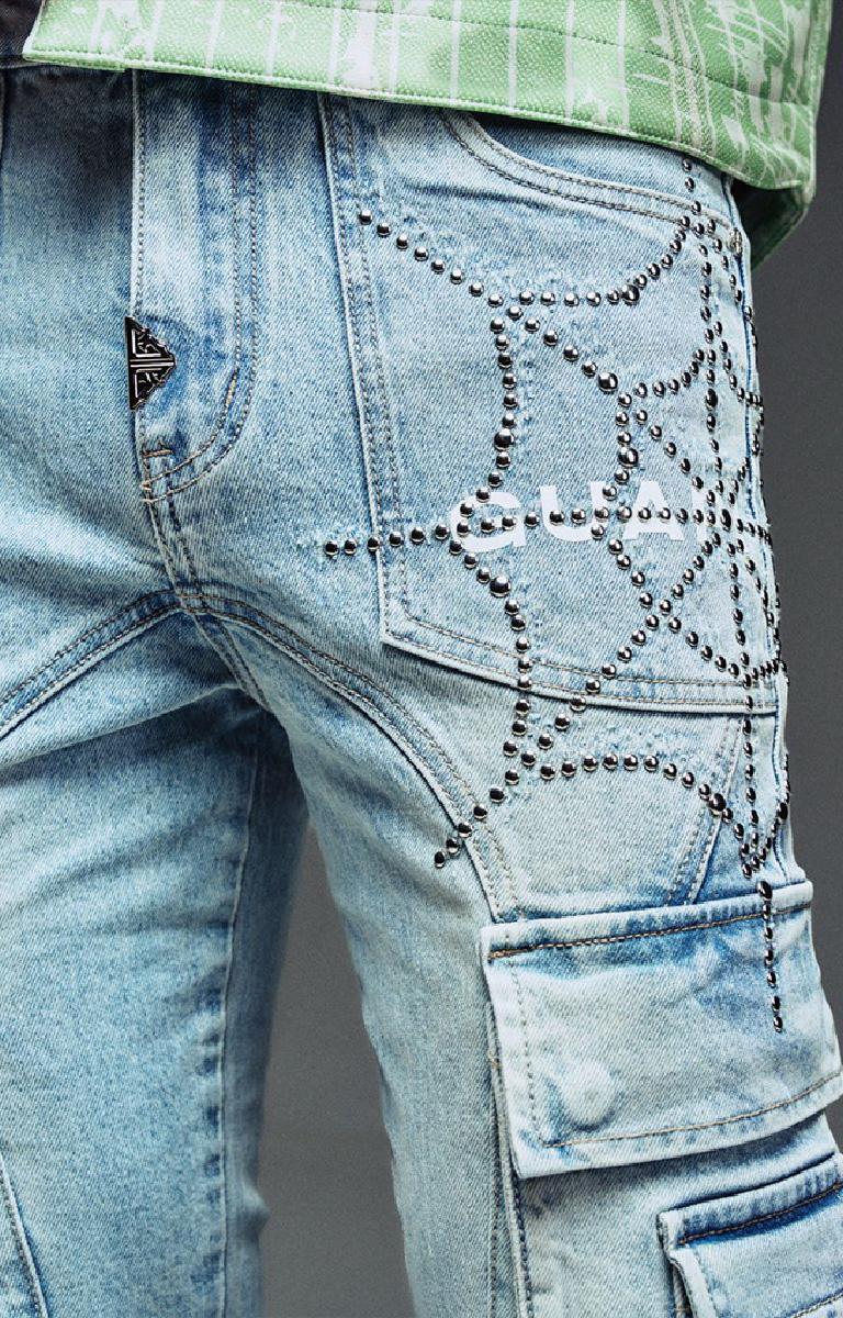 Guapi Spikes Cargo Denim 'Aqua Blue'
