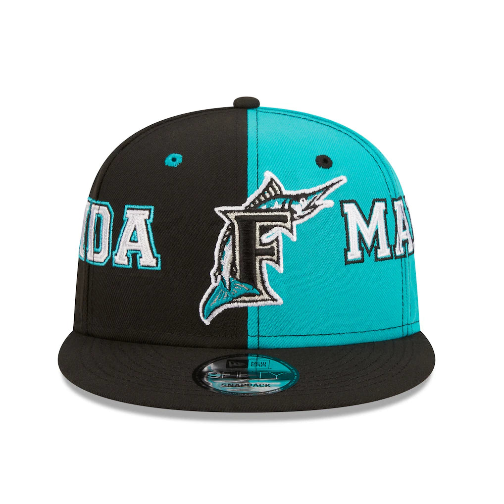 Florida Marlins New Era Team Split 9FIFTY Snapback Hat 'Black/Teal'