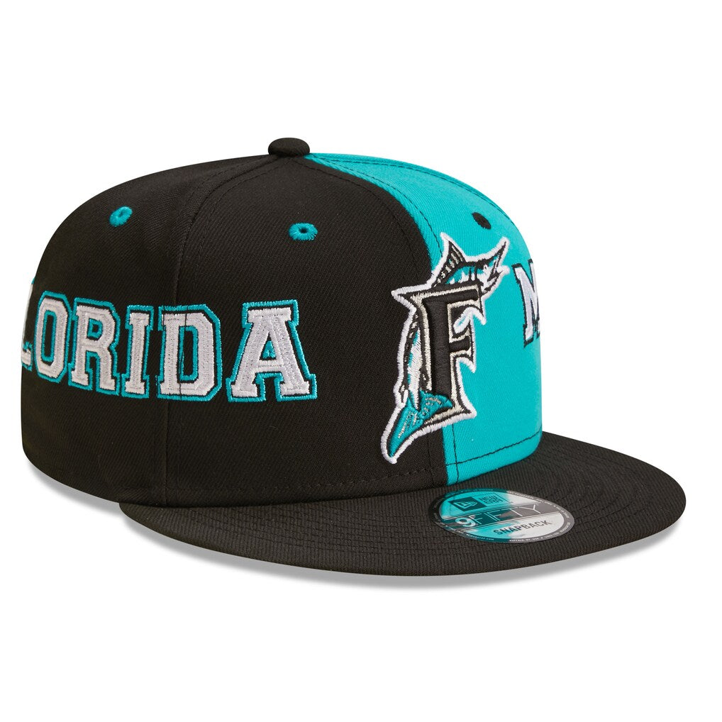 Florida Marlins New Era Team Split 9FIFTY Snapback Hat 'Black/Teal'